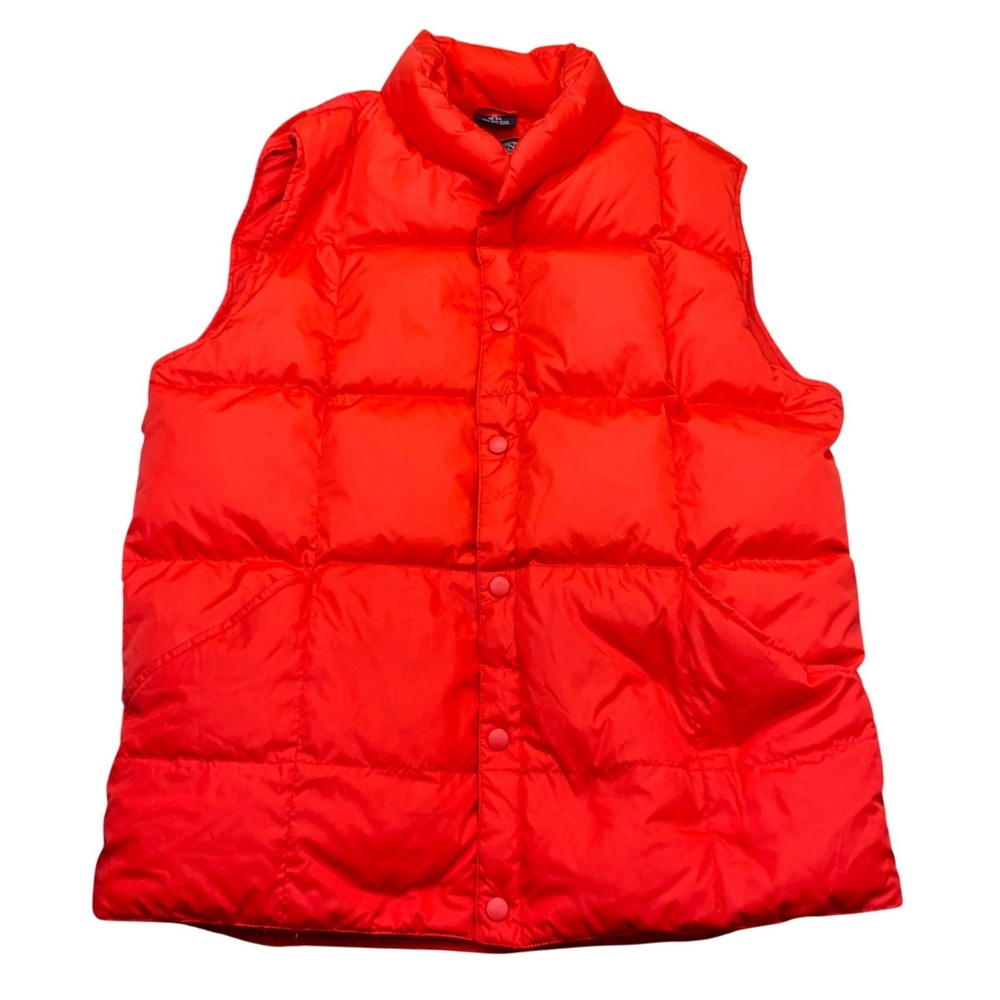 Lands End Vintage Red Goose Down Puffer Vest XL 18-20 Quilted Snap Front